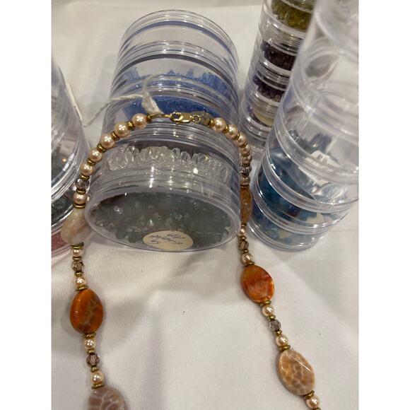 Fire Agate Stones & Crystals - Handcrafted Crystal Beaded 19.5" Necklace - Picture 3 of 5